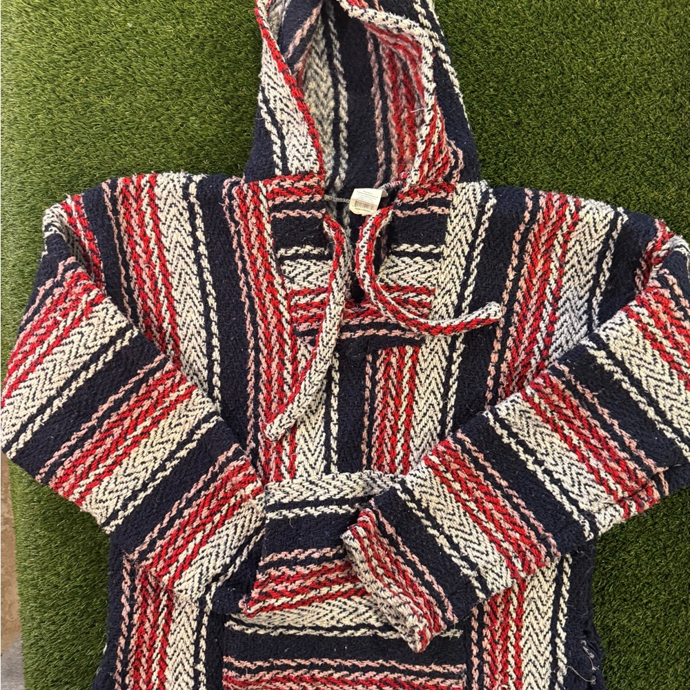 Striped Baja Hoodie in Navy, Red & Cream